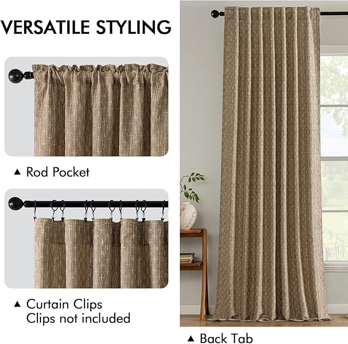 MIULEE Patterned Farmhouse Linen Curtains, Back Tab - Image 3