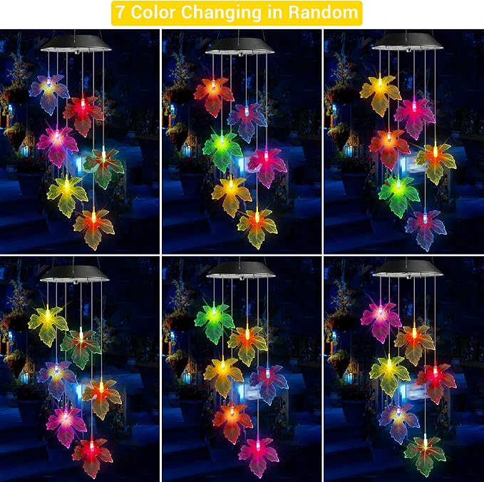 Toodour Solar Wind Chimes, Color Changing Maple Leaf Wind Chime | LED Mobile - Image 3
