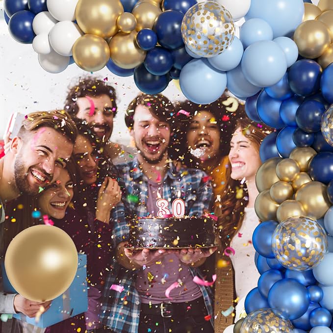 156Pcs Navy Blue Gold Balloons Garland Arch Kit Different Size | Royal Blue - Image 6