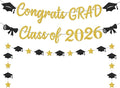 Black and Gold Graduation Banner 2026, Glitter Black and Gold Congrats Grad by Unknown