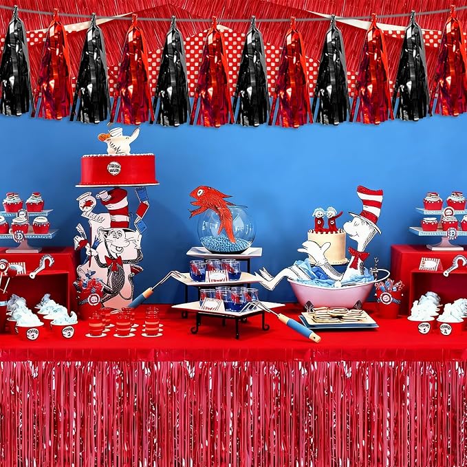 3P Black red Tassel Banner Garland Metallic Foil Fringe Banner Tinsel Tassels - Image 5