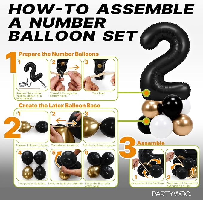 PartyWoo Number Balloons 40 Inch Black Number 2 Kit 25pcs - Image 7