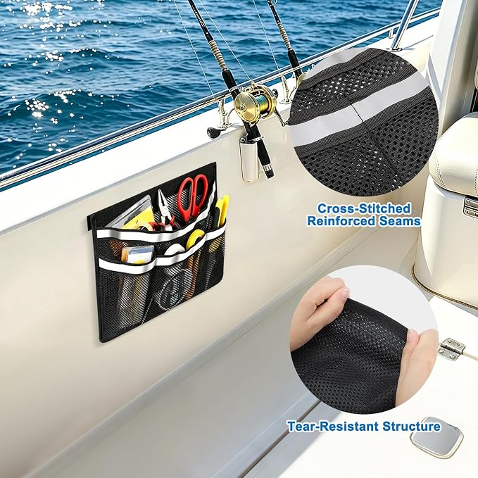 Linkstyle 3PCS Boat Storage Mesh Bag, Self Adhesive Marine Caddy Organizer - Image 4