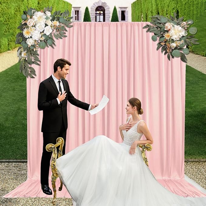 10ft x 10ft Ligt Pink Backdrop Curtains for Parties, Fabric Satin Background Curtain with Rod Pockets for Weddings, Birthday, Baby Shower, Photography, Graduation Party Backdrop Drapes, 2 Panels