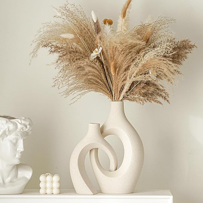 Lvases Snuggle Hollow Ceramic Vase Set of 2, Boho Style Nordic Modern Vase | - Image 5
