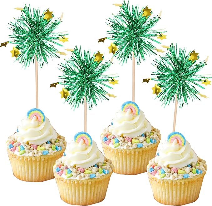 30 PCS Foil Firework Cupcake Toppers Happy Birthday Star Cupcake Picks Sparkle by ZHUOWEISM