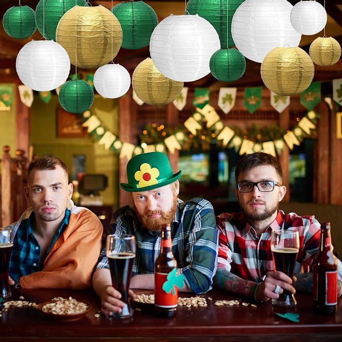 21Pcs Green Paper Lanterns, 4-10in Hanging Decor, St. Patrick's Day Party | - Image 4
