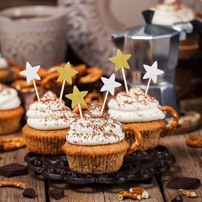 Pistha 50 Pcs Star Cupcake Toppers Glitter Twinkle Star Cupcake Picks - Image 6