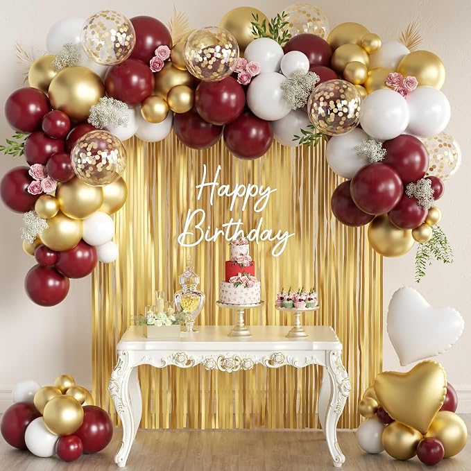 157PCS Burgundy Gold White Balloons Arch Garland Kit by MEBAY