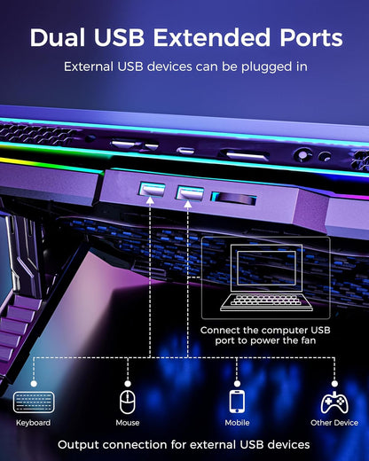AICHESON Gaming Laptop Cooling Pad with 8 Fans, RGB Computer Stand for 15.6-17.3 Inch Notebook with 7 Height Slots, 2 USB Ports, AA3