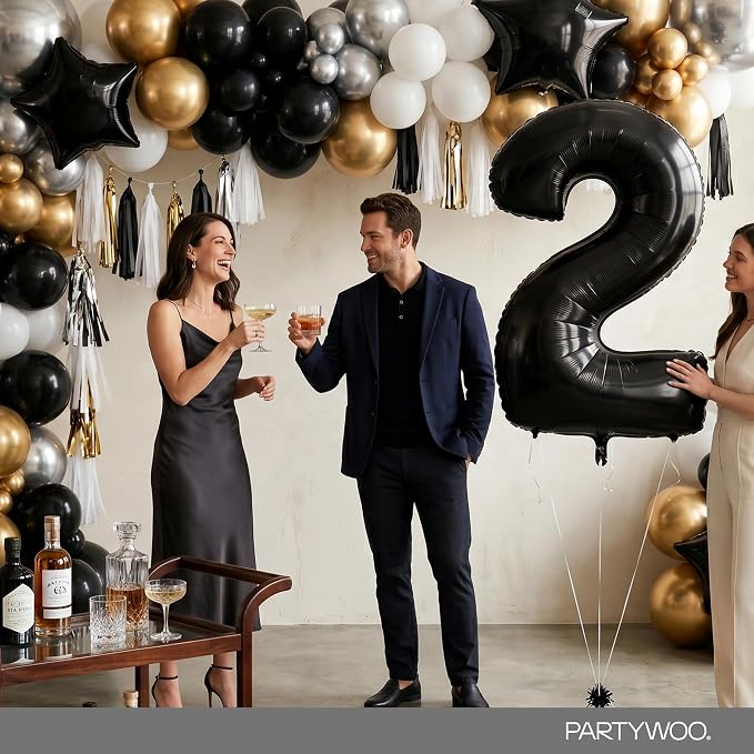PartyWoo Number Balloons 40 Inch Black Number 2 Kit 25pcs - Image 4