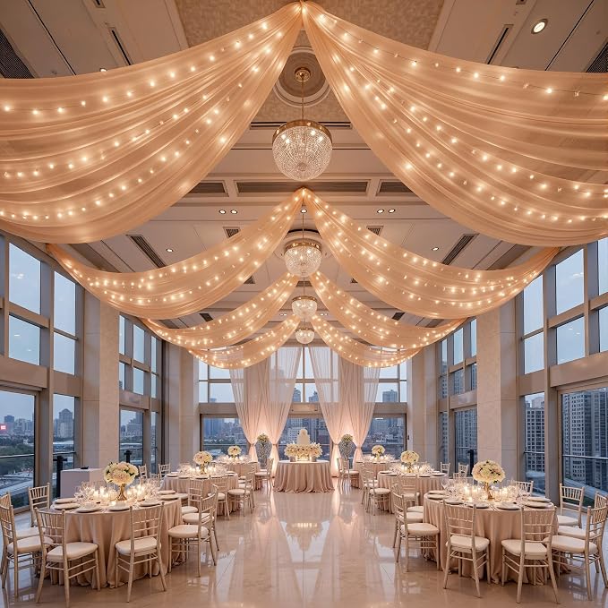 12 Panels Deep Champagne Ceiling Curtains by Unknown