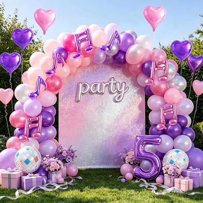 TONIFUL Girl‘s Purple Pink Music Themed 5th Birthday Decorations | 40 Inch - Image 3