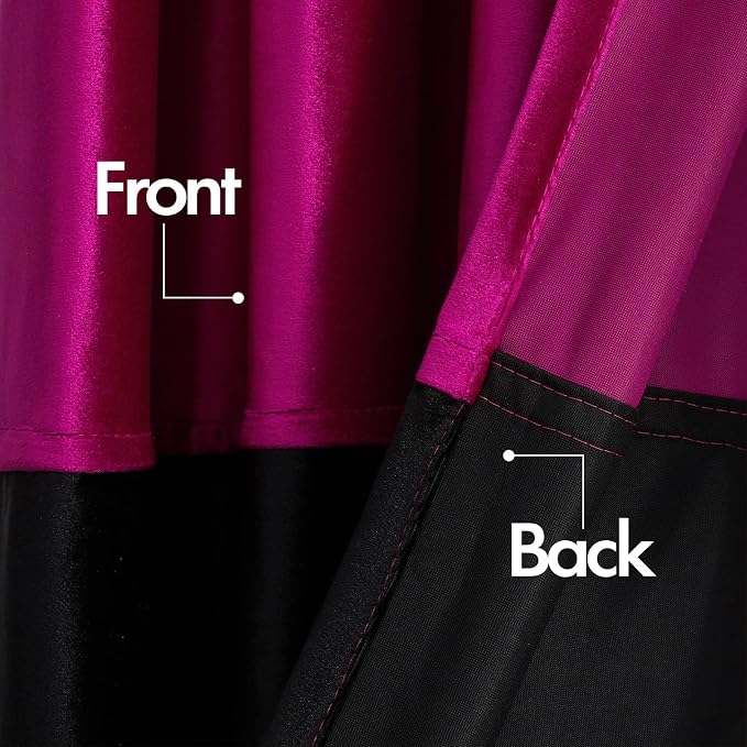 BULBUL Modern Hot Pink Black Velvet Curtains Luxury 90 inch - Image 4