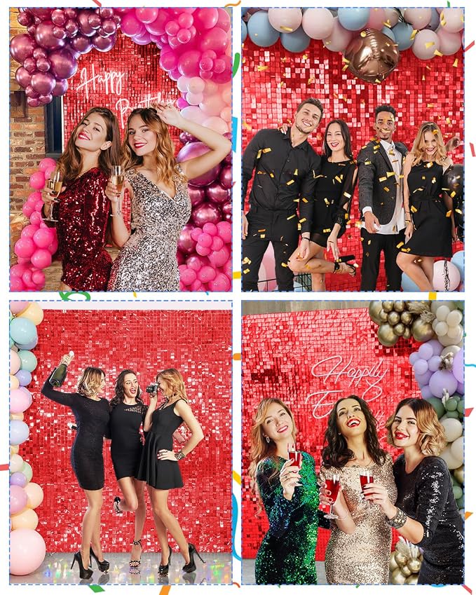 Red Shimmer Wall Backdrop 48 Panels Cover 6 x 8 Ft, Photo Backdrops - Image 3