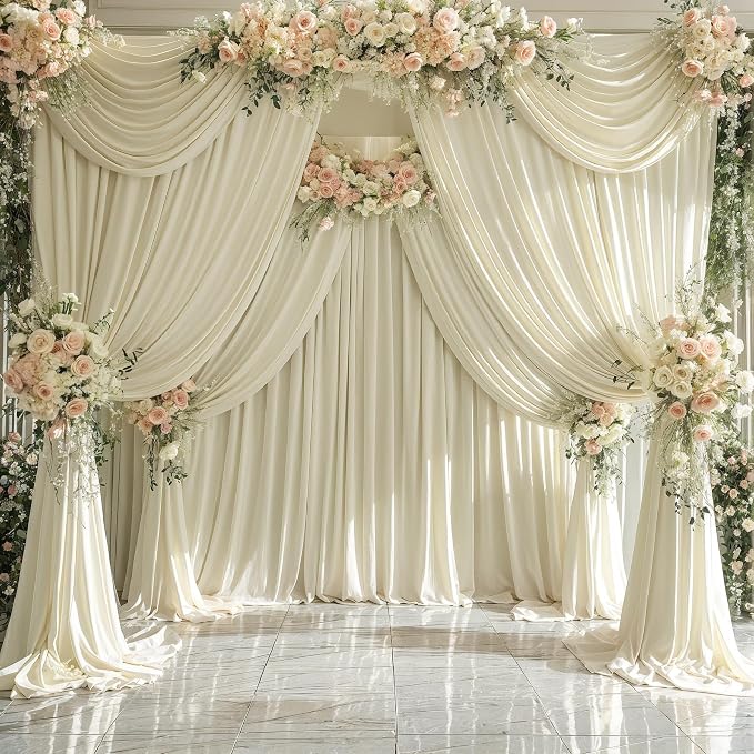 8 Panels Backdrop Curtains for Wedding Party Wrinkle Free Beige Backdrops - Image 9