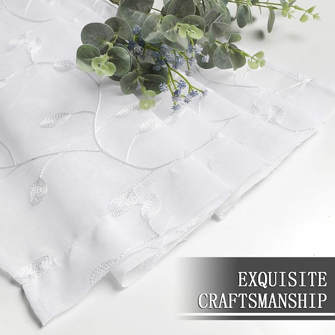Tollpiz Leaves Short Sheer Curtain White Leaf Embroidery Living Room Curtains - Image 7