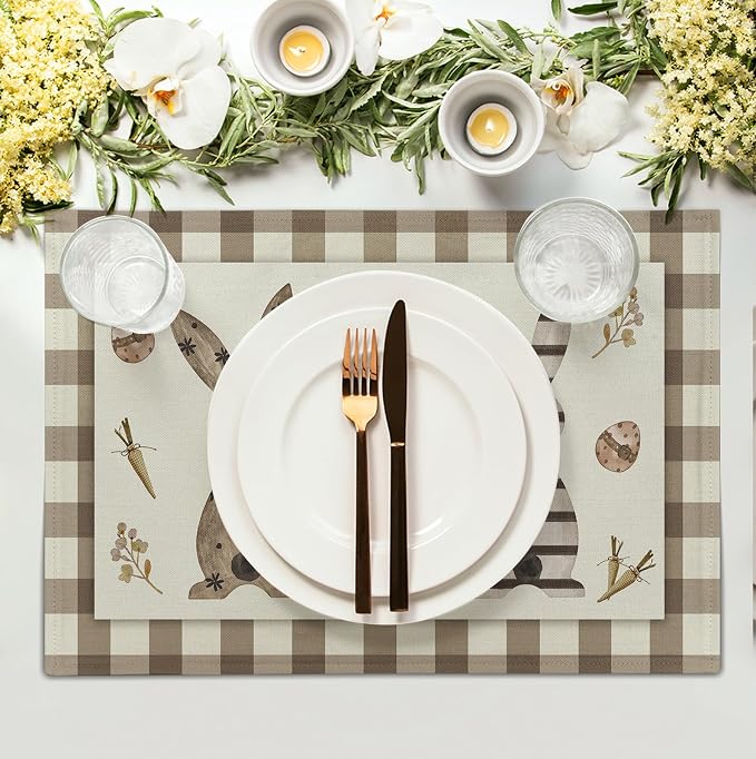 Easter Bunny Buffalo Plaid Placemats Set of 4 Rabbit Spring Egg Dining Table - Image 3