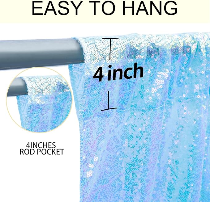 4×8FT-2PCS Mermaid Blue Sequin Backdrop Curtains Panels, Photography Backdrop - Image 5