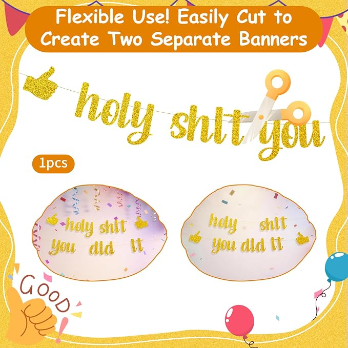 Funny Grad Banner Holy Shit You Did It Banner – Pre-Strung Glitter Graduation - Image 4
