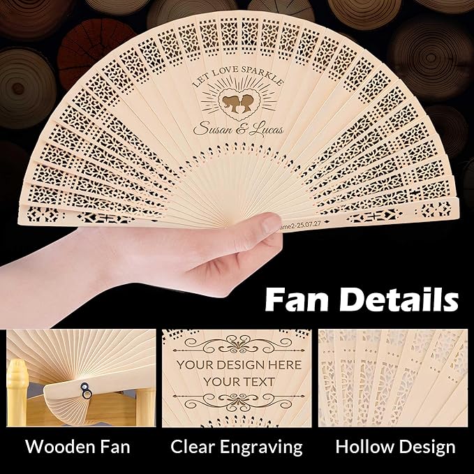 10 PCS Custom Fans Personalized Folding Fans for Line Dancing Wooden Hand Fan Wedding Favors Bulk Fans for Guests Party Event Use (Style13)
