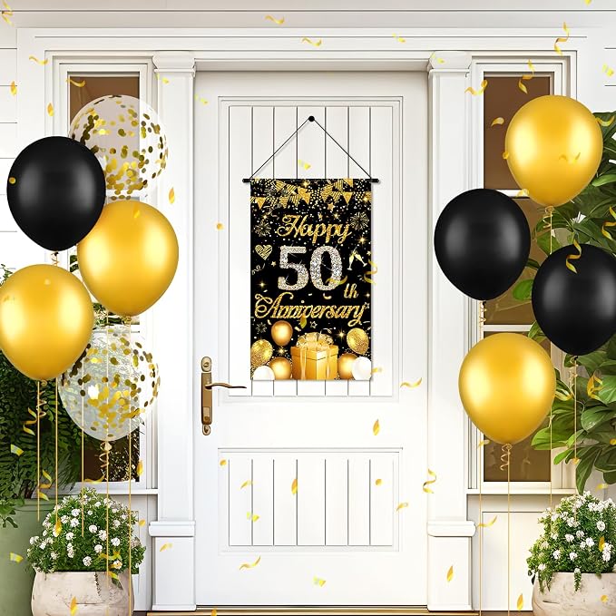 50th Anniversary Decorations Small Banner Black Gold Happy 50th Anniversary - Image 6