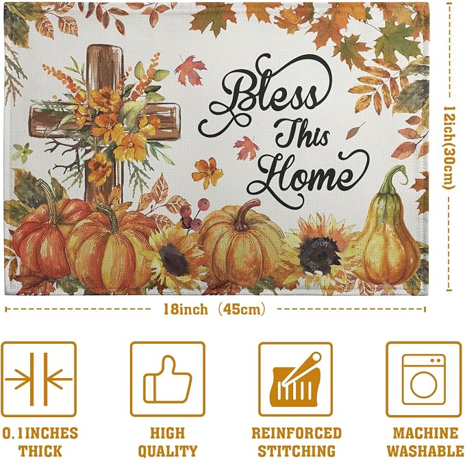 Fall Cross Pumpkin Placemats Set of 4 Autumn Thanksgiving Harvest Sunflower - Image 4