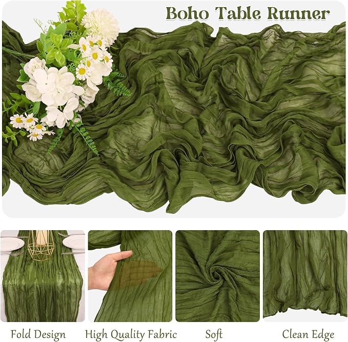 10 Pack Olive Green Cheesecloth Table Runner 6FT Boho Gauze Fabric Table Runner - Image 3