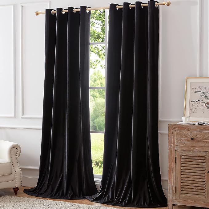 BULBUL Velvet Black Grommet Blackout Curtains 63 inch - Image 7
