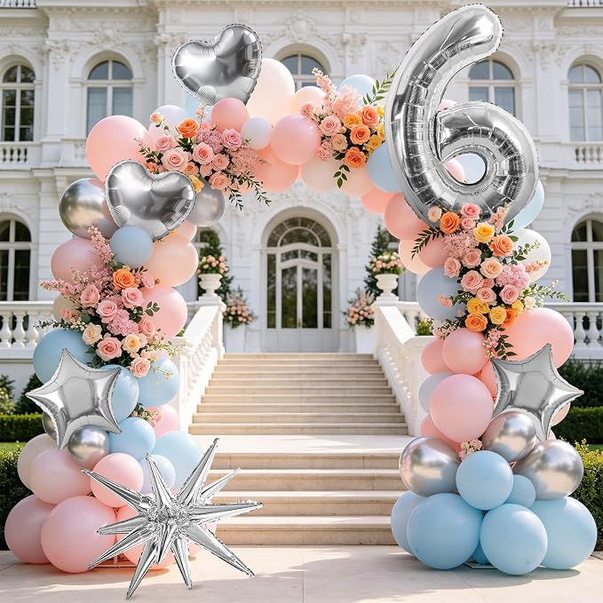 TONIFUL 6th Birthday Balloons Kit 40Inch Silver Large Number 6 Foil Balloon | - Image 6