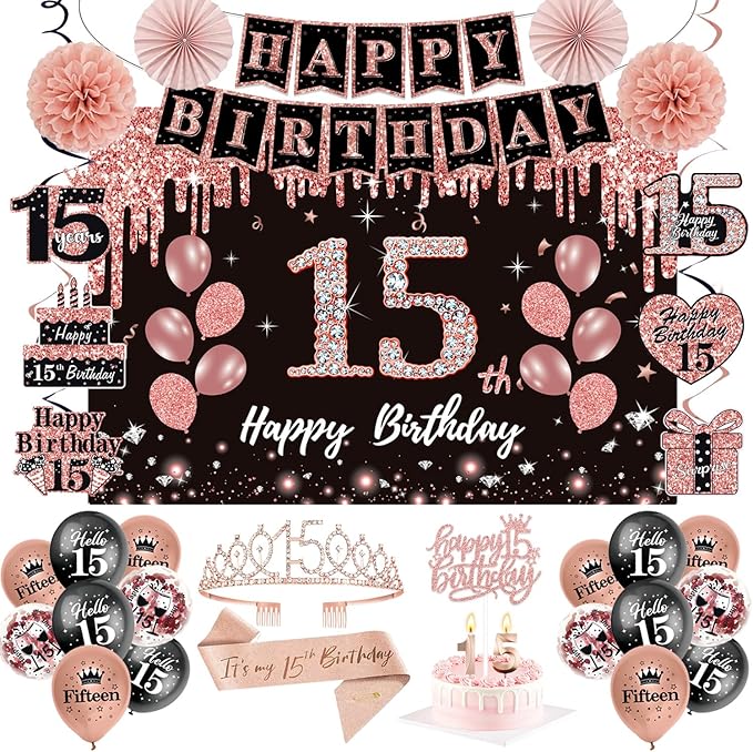 51Pcs 15th Birthday Decorations by Unknown