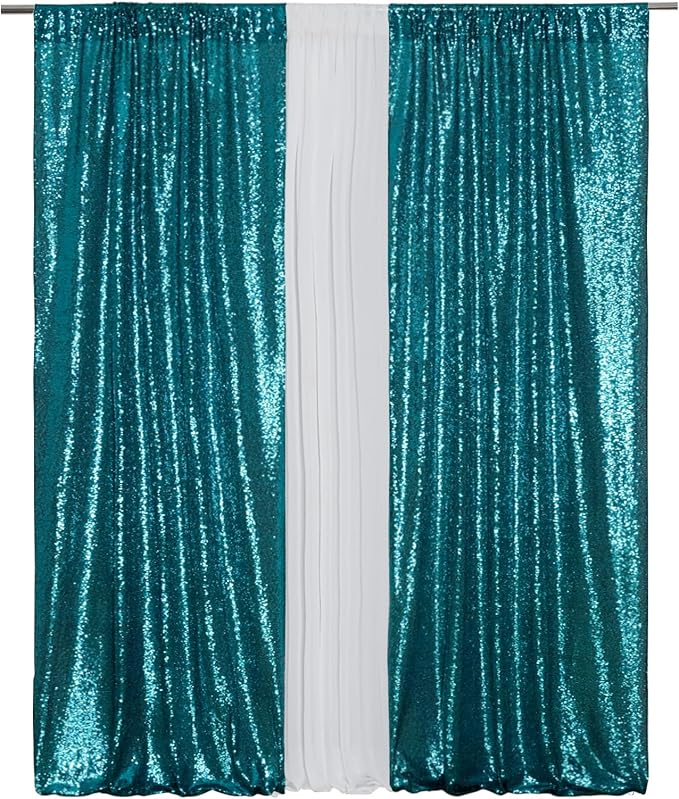 Eternal Beauty Teal Sequin Backdrop Curtains, 4 Panels 2x8FT | 3mm Sparkle - Image 5