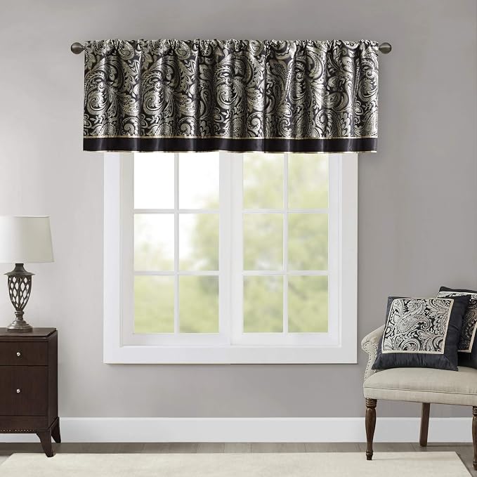Madison Park Aubrey Jacquard Rod Pocket Valance, Classic Elegant Silk Paisley by MADISONPARK