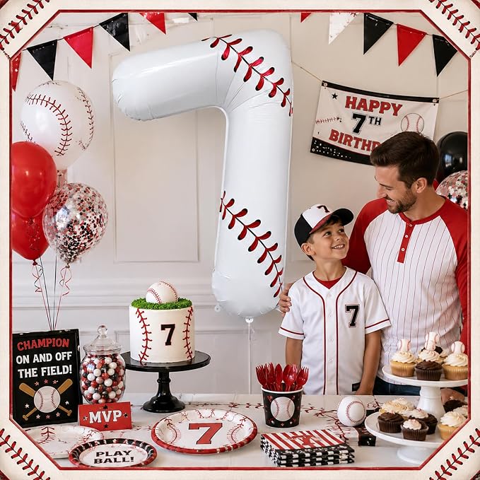 40 Inch Baseball Number 7 Foil Balloon, Baseball Birthday Decorations, Sport - Image 6