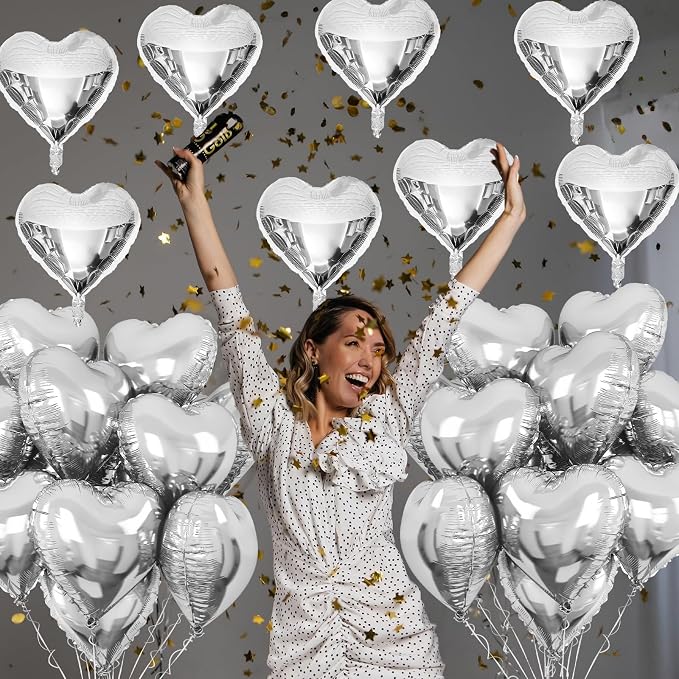 Silver Heart Foil Balloons, 18Inch Metallic Heart Foil Balloon - Image 7