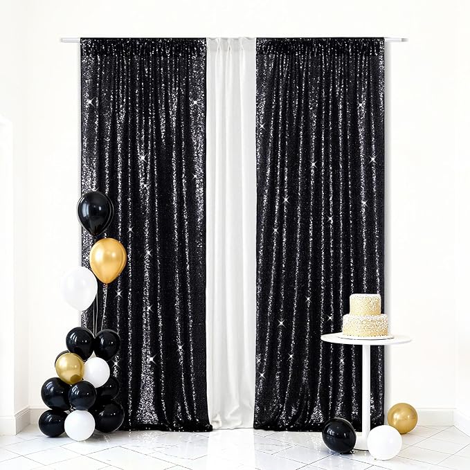 Eternal Beauty Black Sequin Backdrop Curtains, 2 Panels 3x7FT | 3mm Sparkle - Image 2