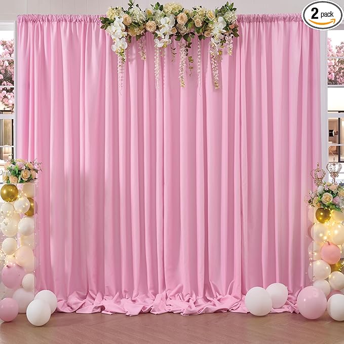 10ft x 10ft Thick Pink Backdrop Curtains for Parties, 2 Panels 5ft x 10ft Non See Through Pink Polyester Wedding Drapes Photo Backdrop for Birthday Party Graudation Photography Home Decor