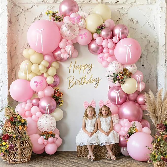 Pink Bow Balloons, 12 Inch Pastel Pink White Bow Printed Balloons - Image 4