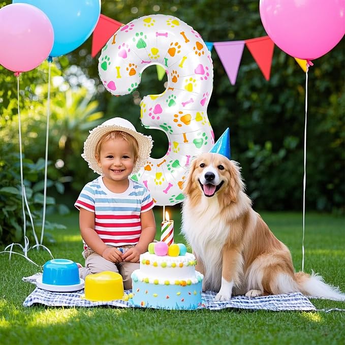 40 Inch Multi-color Dog Paw Balloons, Numeral 3 Birthday Balloons - Image 7