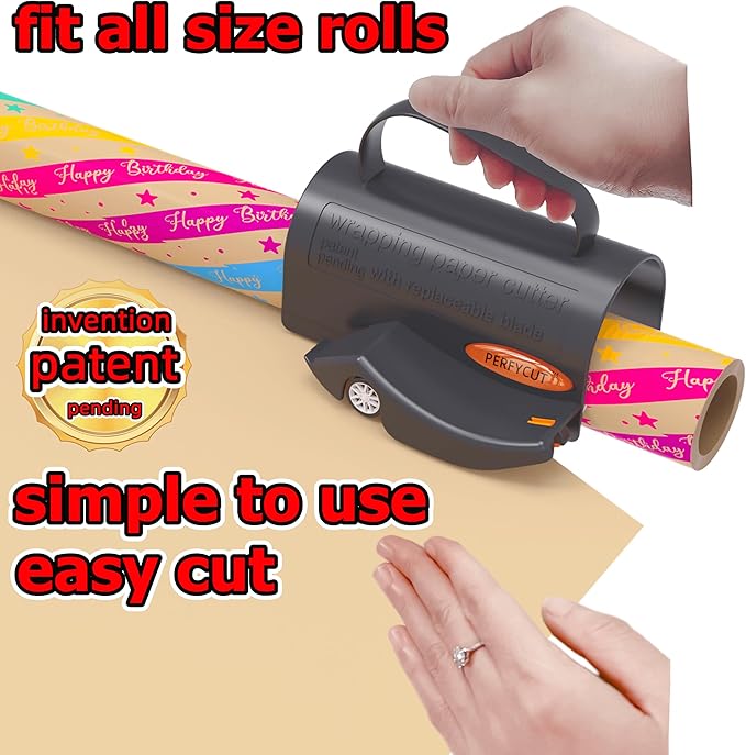Wrapping Paper Cutter with 3 Replaceable Blade Sets for Birthday Paper Gift Wrapping Paper Roll Cutter and Christmas Wrapping Paper Cutter Tool Tube Holder Slidding Slicing.