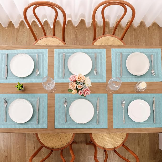 SHACOS Woven Vinyl Placemats Set of 6 Wipe Clean Place Mats - Image 9