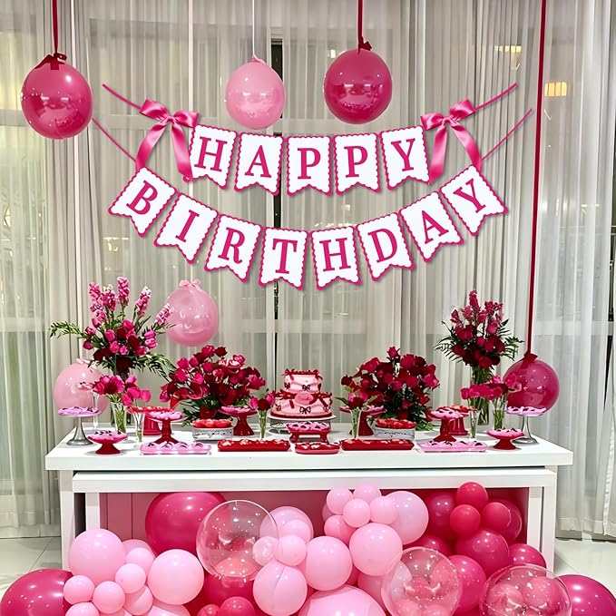 Bow Happy Birthday Banner for Bow Birthday Decorations Bows Garland for Women - Image 3