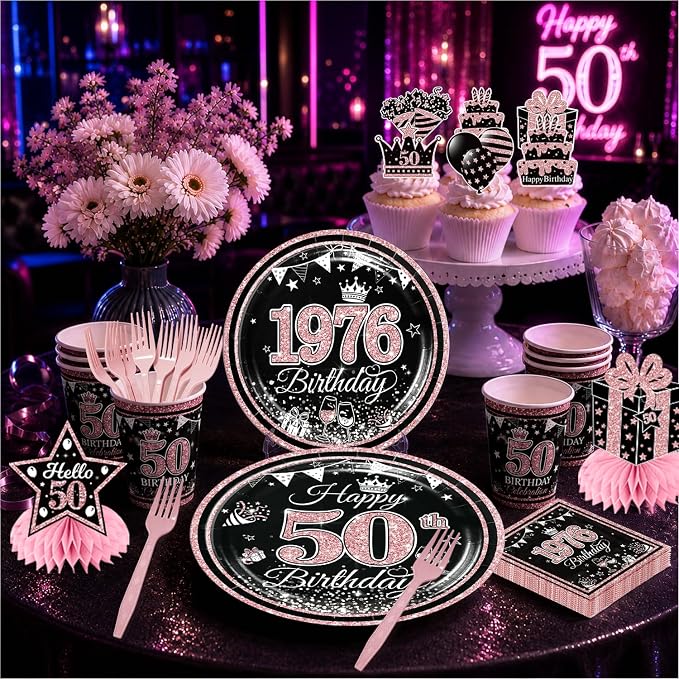 50th Birthday Decorations for Women Tableware Set Serve 25 | All-in-One Kit - Image 8
