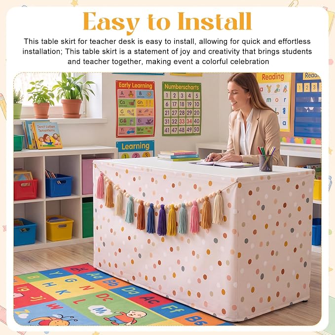 Irenare 2 Pcs 6ft Dot Table Skirt and Tassels Garland - Image 6