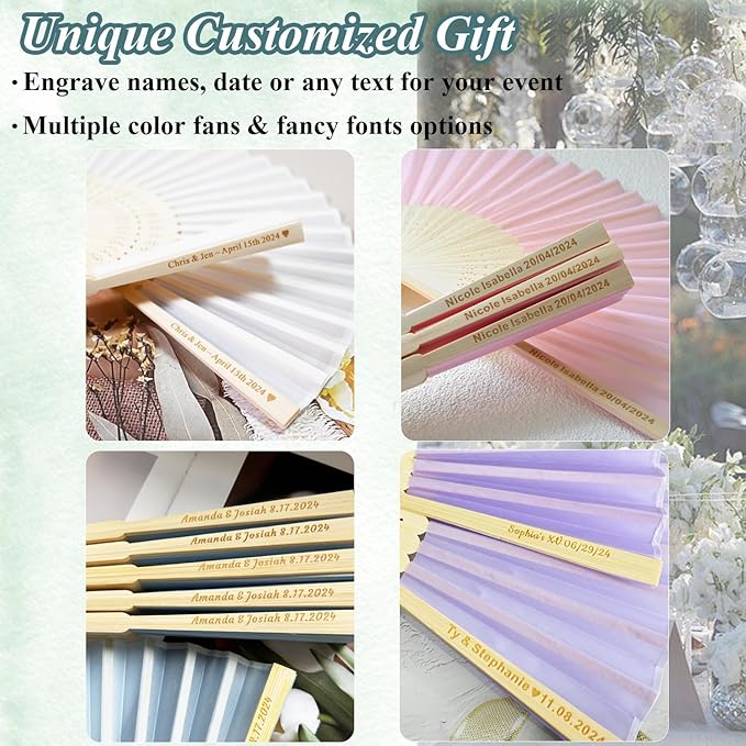40 Pcs Personalized Cream Hand Fans for Wedding, Custom Engraved Silk Fans Folding Hand Fans, Summer Wedding Fans, Custom Wedding Party Favor Bridal Shower Gifts Baby Shower Favors