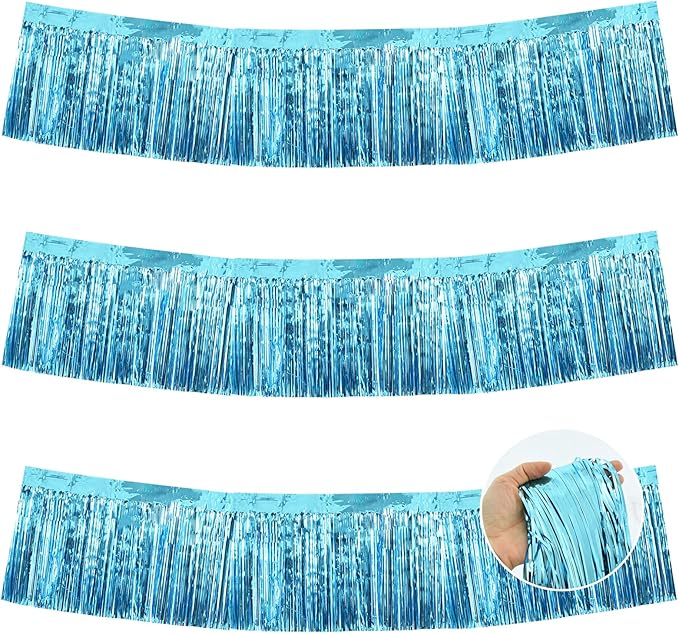 BEISHIDA Light Blue Fringe Garland Banner 30ft Wall Tinsel Foil Streamers | by Beishida