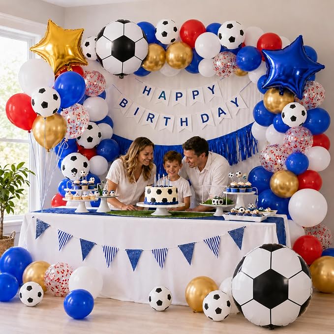 Soccer Balloons, Metallic Gold Red Confetti Balloon - Image 3