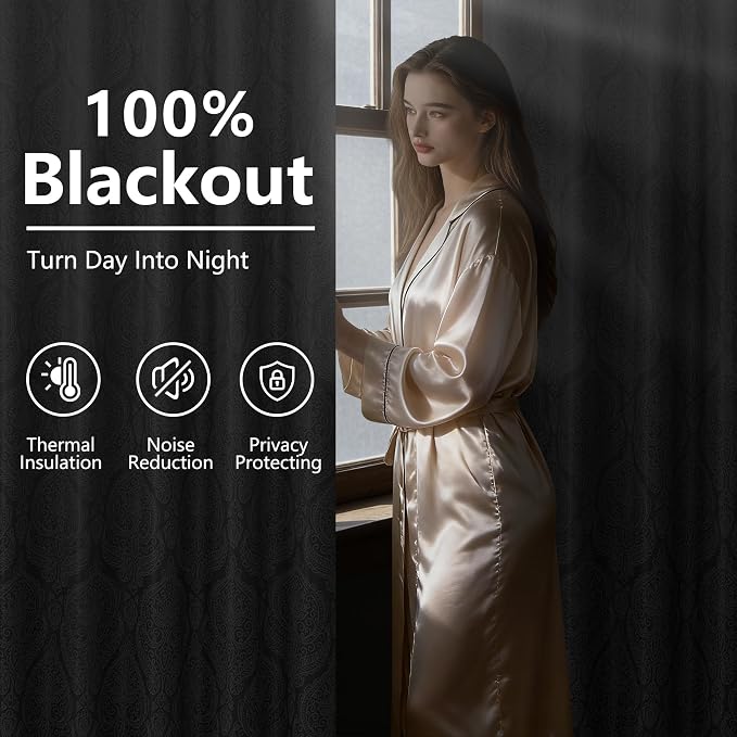 DWCN Black Blackout Curtains for Bedroom 96 Inch Long - Image 2