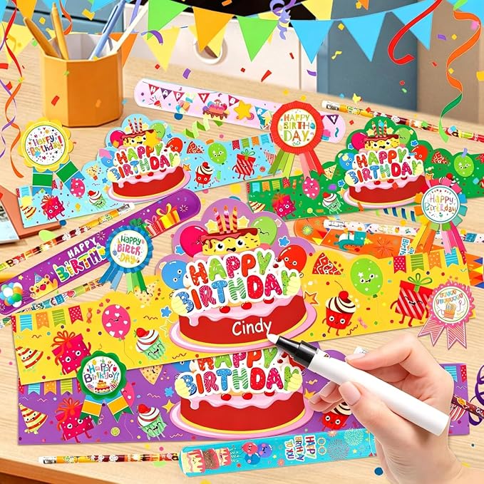 144 PCS Birthday Crowns for Kids Classroom Include 36 Colorful Birthday Paper - Image 7
