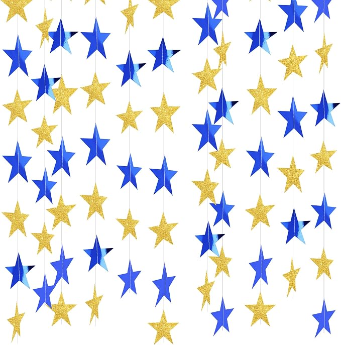 BEISHIDA Glitter Star Garland Banner Decor Blue Gold Hanging Decorations by Beishida